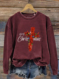 The Faith Cross Merry Christmas Christmas Glitter Print Casual Sweatshirt