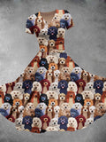 Women's Christmas Gift Imitation Embroidery Dog Animal Art Print Design Maxi Dress