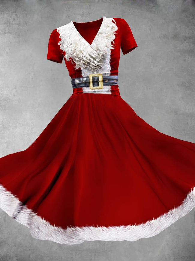 Women's  Christmas Vintage Santa Print Maxi Dress