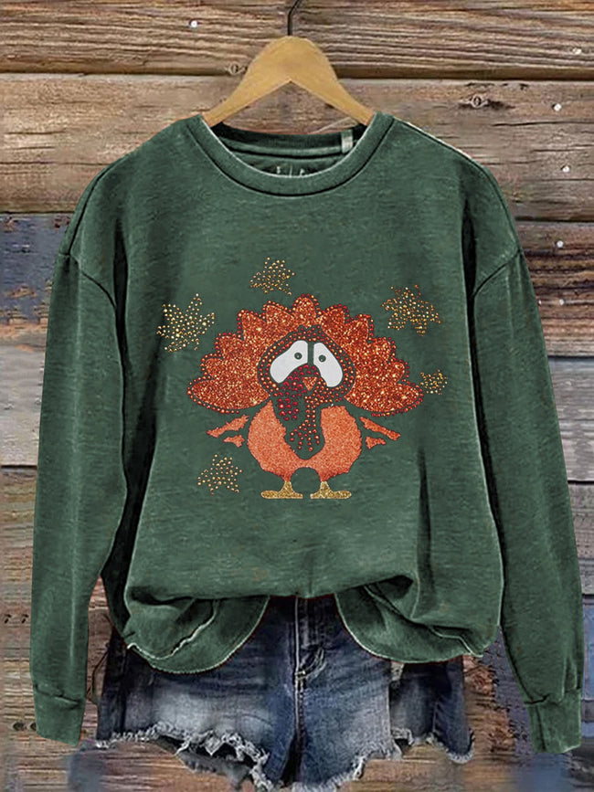 Christmas Thanksgiving Turkey Shine Print Casual Sweatshirt