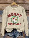 Merry Goosemas Print Casual Sweatshirt