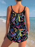 Women's Spaghetti Strap Floral Print Tankini Set Swimsuit