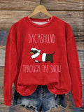 Dachshund Througa The Snow  Print Casual  Sweatshirt