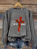 The Faith Cross Merry Christmas Christmas Glitter Print Casual Sweatshirt