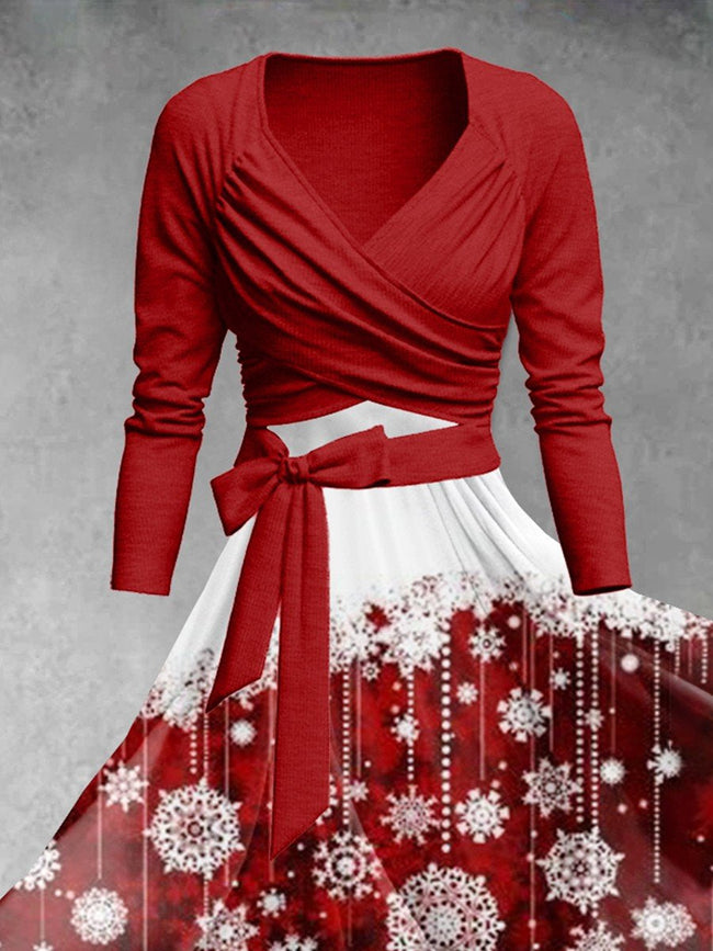 Women's  Glitter Christmas Snowflake Print Two Piece Dress