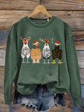 Christmas Chicken Sweatshirt, Funny Christmas Hoodie, Ugly Christmas Sweatshirt, Chicken Lover Gift, Christmas Sweatshirt, Christmas Gift Art Design Print Casual Sweatshirt