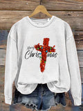 The Faith Cross Merry Christmas Christmas Glitter Print Casual Sweatshirt