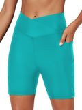 Women's Solid Color Criss-cross High-waisted Pocket Swim Trunks Swimming Pants Swimsuit
