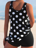 Women’s Polka Dots Print Bow Tie Mesh Patchwork Vest Tankini Set Swimsuit