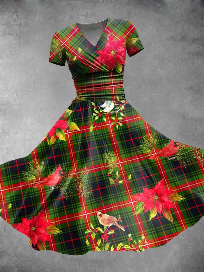 Women's Retro Christmas Plaid Print Casual Dress