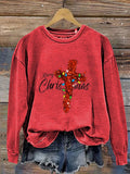 The Faith Cross Merry Christmas Christmas Glitter Print Casual Sweatshirt