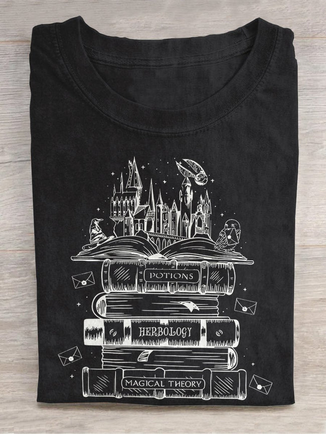 Retro Wizard Castle Book Art Print Casual T-shirt