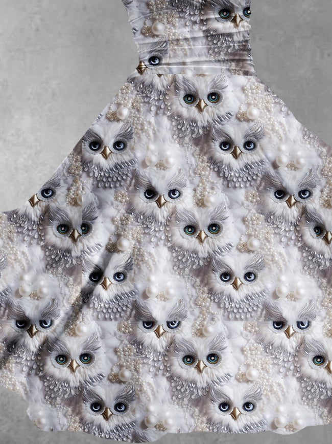 Women's Christmas Gift Owl Print Design Maxi Dress