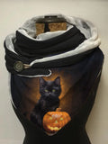 Cute Black Cat with A Pumpkin Halloween Print Casual Scarf