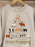 Mooey Christmas Cow Crewneck Sweatshirt, Funny Xmas Cows Hoodie, Xmas Shirt, Cute Cow Christmas T-Shirt, Xmas Shirt Gift, Xmas Tree Art Design Print Casual Sweatshirt