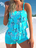 Women's Plus Size Palm Tree Vacation Skirt Tankini Swimsuit