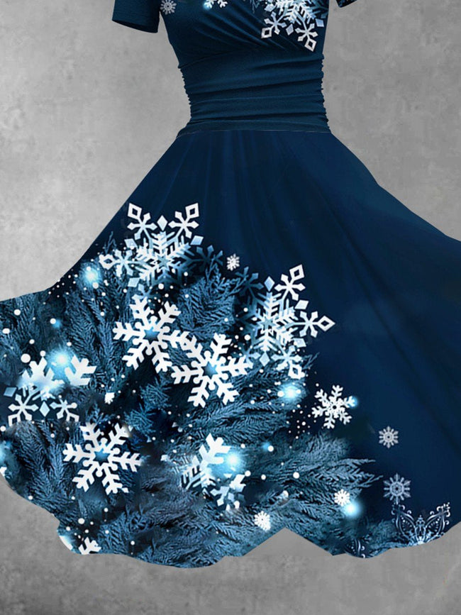 Women's Glitter Christmas Snowflake  Print Casual Dress