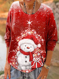 Women's Art Merry Christmas Pattern Casual Top