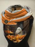 Cute Ghost Pumpkin Dinner Halloween Print Casual Scarf