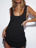 Women’s Solid Color Knitted Halter Straps Backless Tie Skirt Cover Up