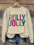 Holy Jolly Gilltter Christmas Letter Print Sweatshirt