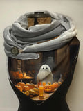 Cute Ghost Pumpkin Dinner Halloween Print Casual Scarf