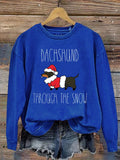 Dachshund Througa The Snow  Print Casual  Sweatshirt