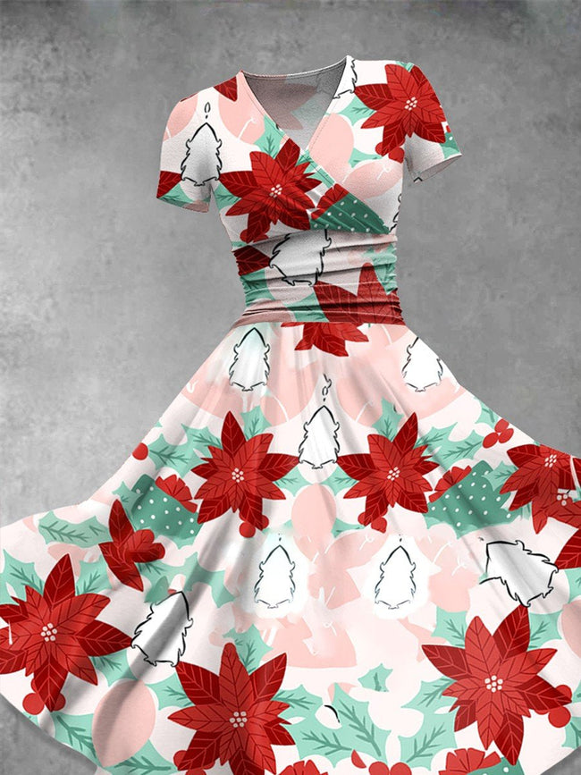 Women's  Christmas Flowers Print Casual Dress
