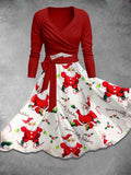 Women's Retro Christmas Print Two Piece Dress