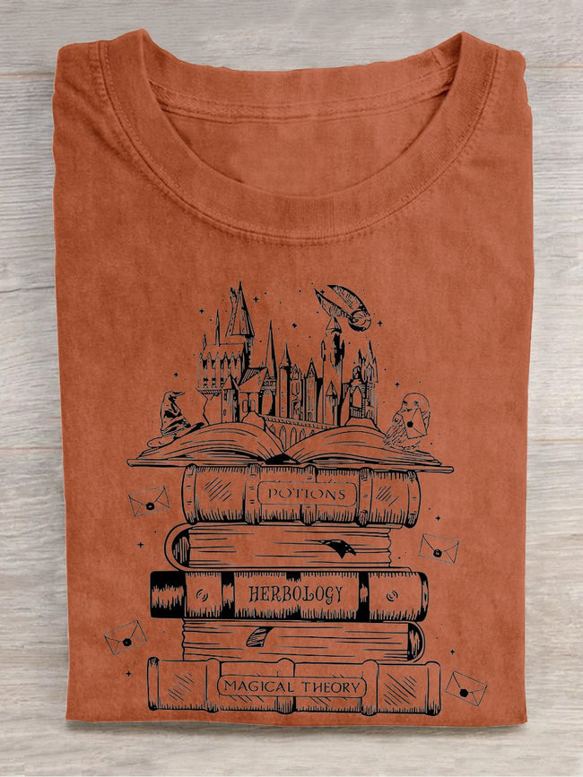 Retro Wizard Castle Book Art Print Casual T-shirt