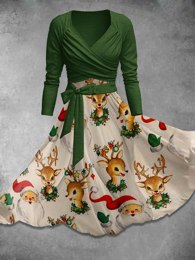 Women's Retro Christmas Print Two Piece Dress