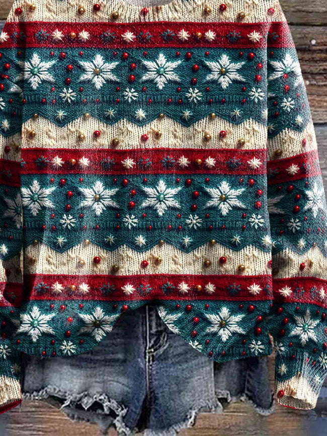 Christmas Art Print Knit Pullover Sweater
