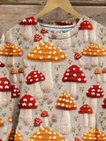 Imitation Embroidery Mushroom Art Design Print Casual Sweatshirt