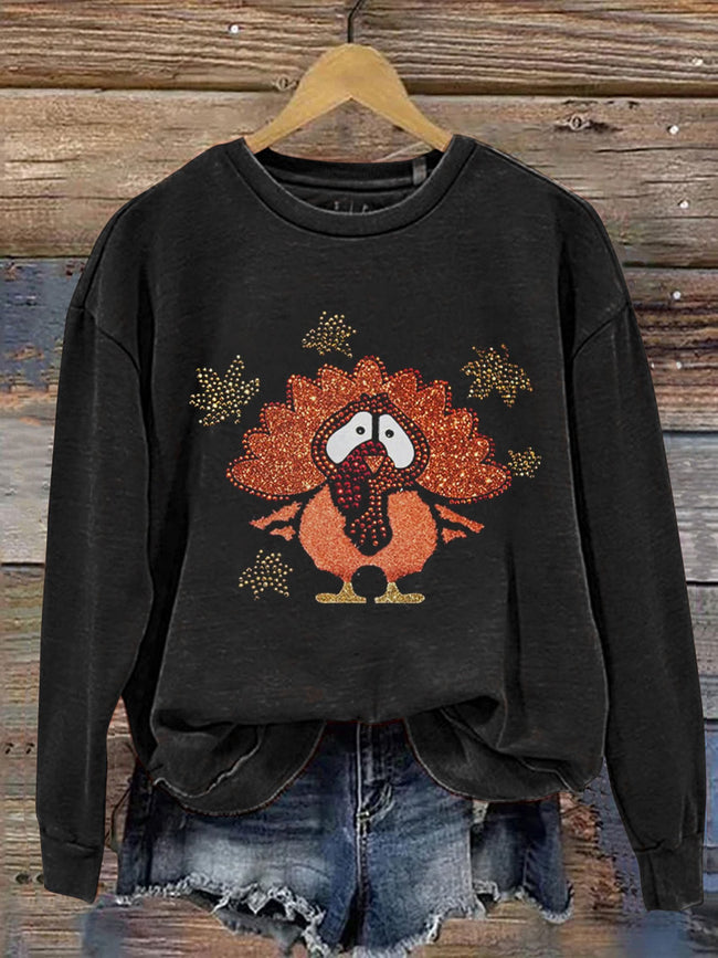 Christmas Thanksgiving Turkey Shine Print Casual Sweatshirt