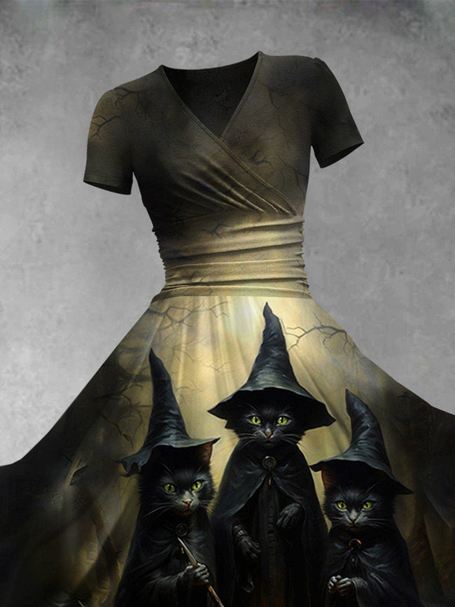 Women's Halloween Cat Print Casual Dress