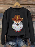 Western Santa Claus Print Casual  Sweatshirt