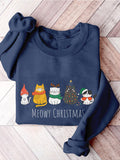 Meowy Christmas Cat Cat Lover Casual Print Sweatshirt