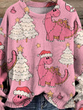 Christmas Cute Dinosaur Decoration Art Pattern Print Casual Knit Pullover Sweater