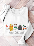 Meowy Christmas Cat Cat Lover Casual Print Sweatshirt