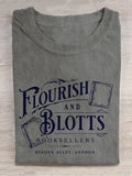 Flourish Blotts Bookish Wizard Book Magic Witchcraft School Retro Art Print Casual T-shirt