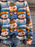 Snowman Christmas Art Print Knit Pullover Sweater