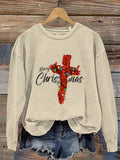 The Faith Cross Merry Christmas Christmas Glitter Print Casual Sweatshirt