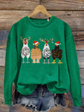 Christmas Chicken Sweatshirt, Funny Christmas Hoodie, Ugly Christmas Sweatshirt, Chicken Lover Gift, Christmas Sweatshirt, Christmas Gift Art Design Print Casual Sweatshirt