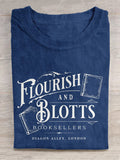 Flourish Blotts Bookish Wizard Book Magic Witchcraft School Retro Art Print Casual T-shirt