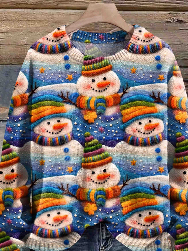 Snowman Christmas Art Print Knit Pullover Sweater