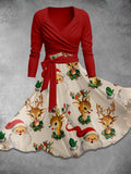 Women's Retro Christmas Print Two Piece Dress