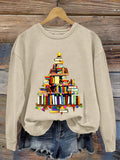 Reading Christmas Book Tree Teacher Gift Casual  Sweatshirt