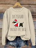 Dachshund Througa The Snow  Print Casual  Sweatshirt