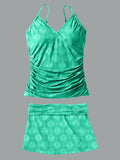 Women’s V-neck Paisley Print Suspender Skirt Tankini Set Swimsuit