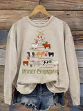 Mooey Christmas Cow Crewneck Sweatshirt, Funny Xmas Cows Hoodie, Xmas Shirt, Cute Cow Christmas T-Shirt, Xmas Shirt Gift, Xmas Tree Art Design Print Casual Sweatshirt